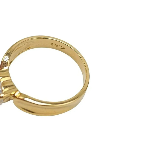 Clear Rhinestone Heart Shaped Gold Vermeil Over Sterling Silver Ring Size 8.5 - Picture 5 of 5